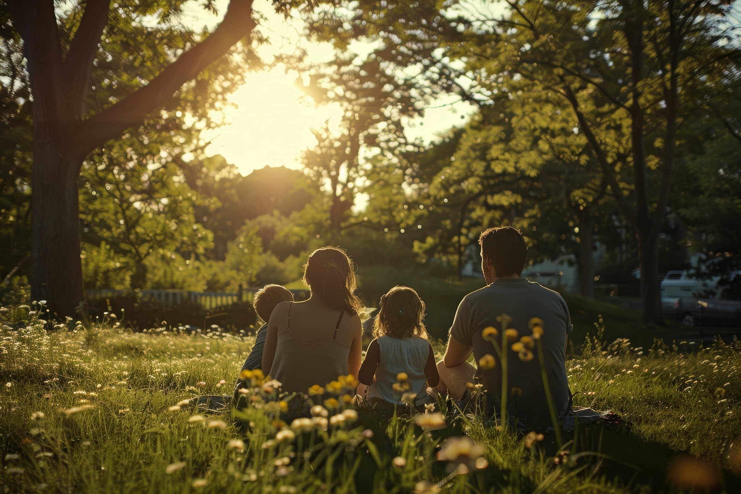 Una familia al aire libre disfrutando del sol